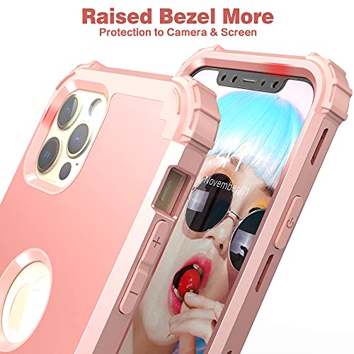 IDweel iPhone 12 Pro Max Case with Tempered Glass Screen Protector, Hybrid 3 in 1 Shockproof Slim Heavy Duty Protection Hard PC Cover Soft Silicone Rugged Bumper Full Body Case for Women, Rose Gold