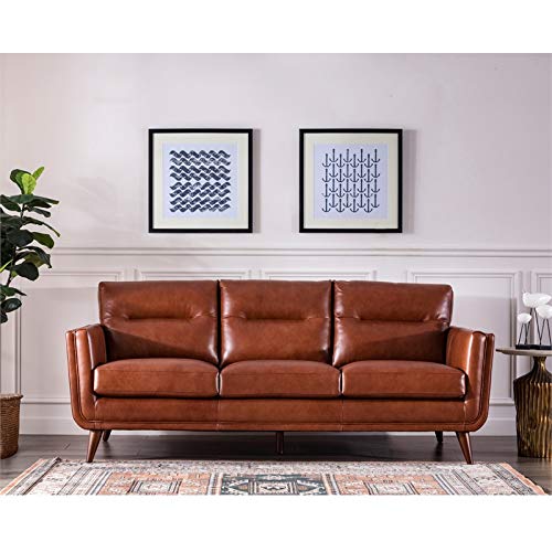 Nice Link Home Furnishings Rex Mid-Century Leather Sofa in Cobblestone Brown