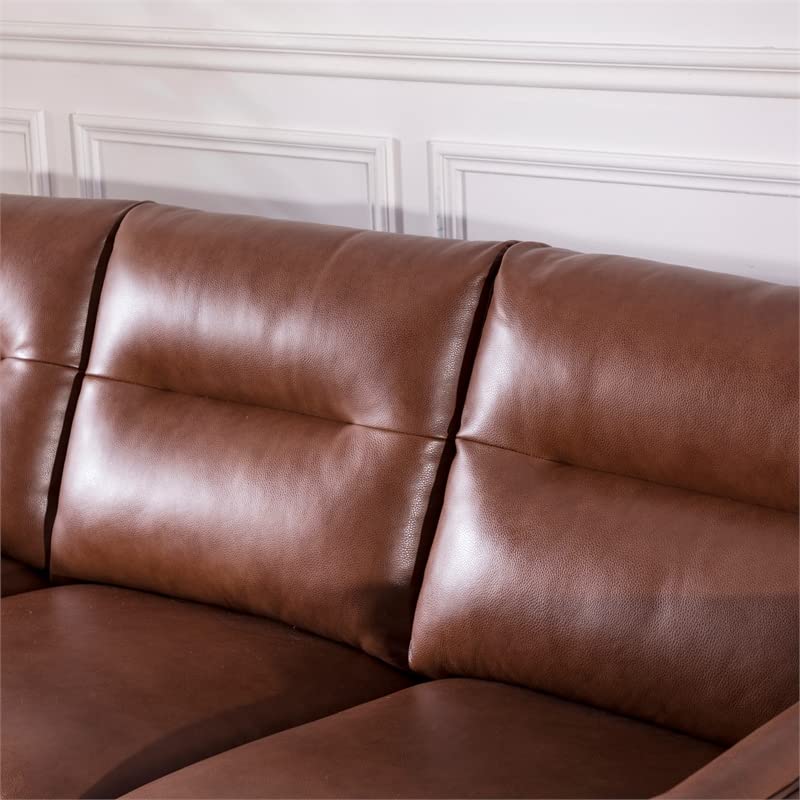 Nice Link Home Furnishings Rex Mid-Century Leather Sofa in Cobblestone Brown