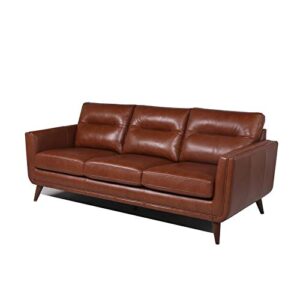 Nice Link Home Furnishings Rex Mid-Century Leather Sofa in Cobblestone Brown