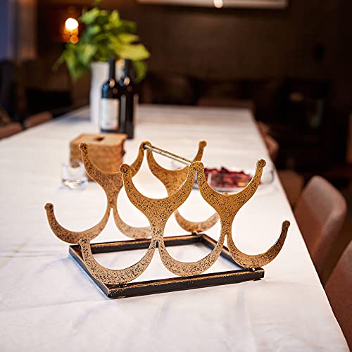 Aayla Wine Holder Rack - Metal Gold Tabletop Wine Bottle Holders, Holds 5 Wine Bottles, Assembly Required, for Wine Lovers to Store The Wine Collection