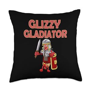 glizzy gladiator hot dog in armor suit costume throw pillow, 18x18, multicolor