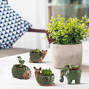 Small Succulent Pots with Drainage, Ceramic Animal Planter, Indoor Plant Pots, Cute Cactus/Bonsai Small Flower Pots for Home Decor and Office Desk Decoration, A Set of 4 Pieces is Suitable as A Gift