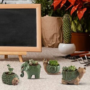 Small Succulent Pots with Drainage, Ceramic Animal Planter, Indoor Plant Pots, Cute Cactus/Bonsai Small Flower Pots for Home Decor and Office Desk Decoration, A Set of 4 Pieces is Suitable as A Gift