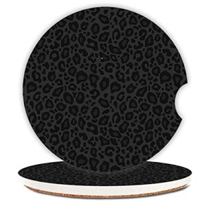 ceramic cup holders car coasters for women/men,fashion absorbent drink cup car holder coasters with a finger notch 2.56" pack of 2,grey and black leopard print