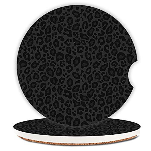 Ceramic Cup Holders Car Coasters for Women/Men,Fashion Absorbent Drink Cup Car Holder Coasters with A Finger Notch 2.56" Pack of 2,Grey and Black Leopard Print