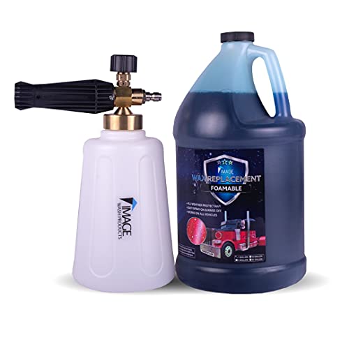 Image Wash Products Wax Replacement (Foam-on/Rinse-Off Coating) with Pressure Washer Foam Cannon for Truck Wash & Car Wash (w/Gallon of Wax Replacement) – Protects Your Car/Truck For Over 30 Days