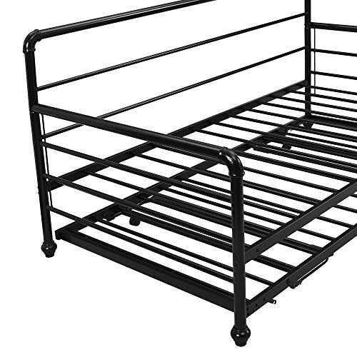 Merax Daybed with Pop Up Trundle, Twin Metal Sofa Bed with Adjustable Trundle Steel Daybed for Bedroom Guest Room,Black