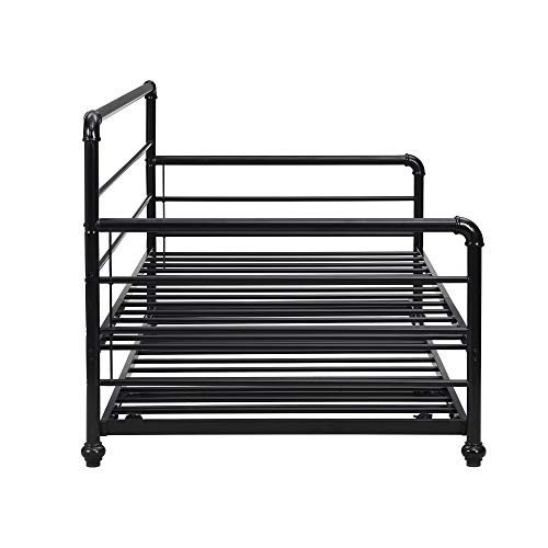 Merax Daybed with Pop Up Trundle, Twin Metal Sofa Bed with Adjustable Trundle Steel Daybed for Bedroom Guest Room,Black