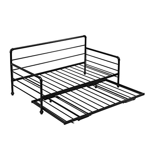 Merax Daybed with Pop Up Trundle, Twin Metal Sofa Bed with Adjustable Trundle Steel Daybed for Bedroom Guest Room,Black