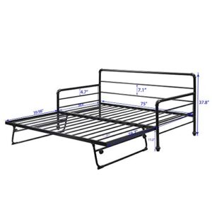 Merax Daybed with Pop Up Trundle, Twin Metal Sofa Bed with Adjustable Trundle Steel Daybed for Bedroom Guest Room,Black