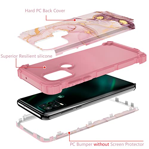 Casewind Case for Moto G Stylus 5G Case,Marble Rose Gold Women Girl 3 in 1 Hard PC Soft Silicone Rugged Bumper Heavy Duty Hybrid Shockproof Antiscratch Protective Case for Motorola G Stylus 5G Case