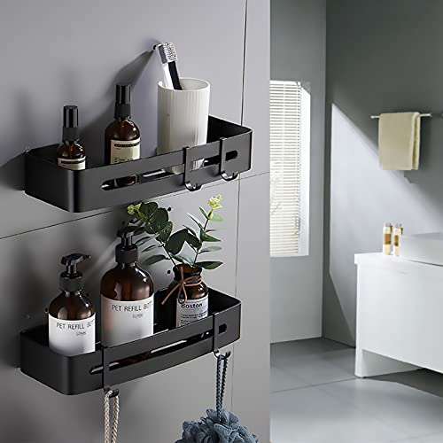 MERNZIKKO Corner Shower Caddy Bathroom Corner Shelf Organizer Wall Mounted Storage Rack for Kitchen Toilet No Drilling Aluminum 2 Tier(Black)