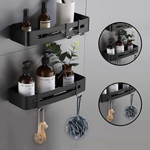 MERNZIKKO Corner Shower Caddy Bathroom Corner Shelf Organizer Wall Mounted Storage Rack for Kitchen Toilet No Drilling Aluminum 2 Tier(Black)