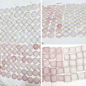 Rose Quartz Decor Coaster, Natural Pink Crystal Coasters Gold Edge Set of 4 (Square 3.5''-4)