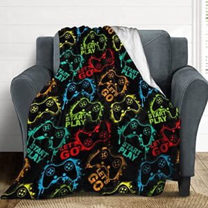 Kathonex Flannel Throw Blanket, Flannel Fleece Bed Blanket for Teens Boys Girls Soft Plush Lightweight Cozy Plush Blanket for Bedroom Living Rooms Sofa (Abstract Gamepad Weapon Gamer Gaming, 50"x60")