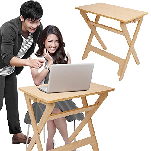 SKYORIUM Birch Wood Compact Computer Desk - Small Work Desk - No Tool Assembly - Laptop Home Office Study Writing Table - Perfect for Bedrooms, Dorms and Living Rooms - Space Saving