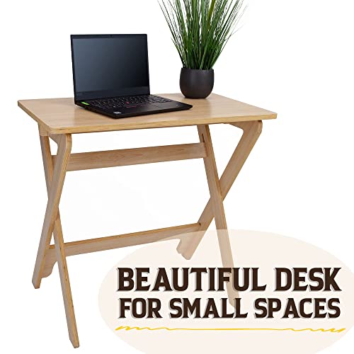 SKYORIUM Birch Wood Compact Computer Desk - Small Work Desk - No Tool Assembly - Laptop Home Office Study Writing Table - Perfect for Bedrooms, Dorms and Living Rooms - Space Saving
