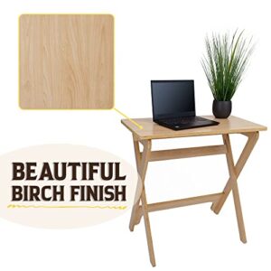 SKYORIUM Birch Wood Compact Computer Desk - Small Work Desk - No Tool Assembly - Laptop Home Office Study Writing Table - Perfect for Bedrooms, Dorms and Living Rooms - Space Saving