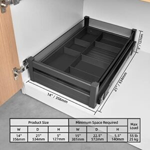 YOHOM Pull Out Tray for Kitchen Cabinet Single Tier Slide Out Pantry Shelf Basket Heavy Duty Roll Out Extendable Sliding Drawer Organizer with Dividers 14" W x 21" D