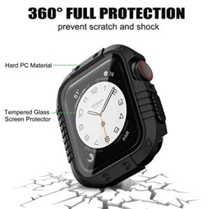 GELISHI Rugged PC Case with Tempered Glass Screen Protector Compatible with Apple Watch 44mm Series 6 Series 5 Series 4 SE Men, Black
