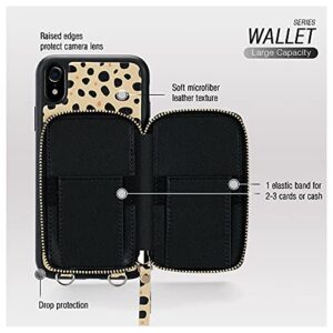 iPhone XR Crossbody Case, iPhone XR Wallet Case, ZVEdeng Zipper Wallet Card Holder Case Crossbody Chain Wrist Strap for Women Leather Purse Shockproof Case for iPhone XR 6.1'' Cheetah Print Skin