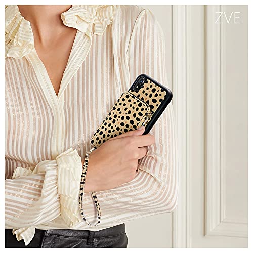 iPhone XR Crossbody Case, iPhone XR Wallet Case, ZVEdeng Zipper Wallet Card Holder Case Crossbody Chain Wrist Strap for Women Leather Purse Shockproof Case for iPhone XR 6.1'' Cheetah Print Skin