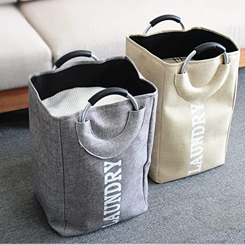 BoMao Laundry Bag, Collapsible Fabric Laundry Hamper with Cushioned Handles, Square Storage Basket for Store Clothes and Toys (Grey)