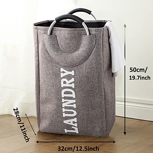 BoMao Laundry Bag, Collapsible Fabric Laundry Hamper with Cushioned Handles, Square Storage Basket for Store Clothes and Toys (Grey)