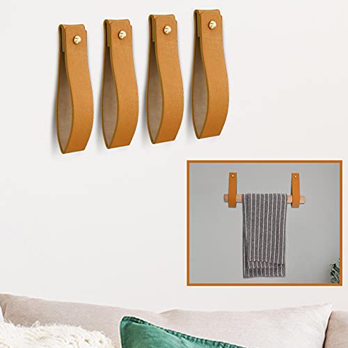 Suzile 4 pcs Leather Wall Hooks Wall Hanging Strap Towel Leather Hooks Artificial Leather Strap Hangers Wall Mounted Leather Hooks for Towel Bathroom Kitchen Bedroom Wall supply,Brown,Suzile-wer0e055