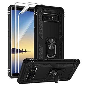 samsung galaxy note 8 case with 3d pet screen protectors, androgate military-grade metal ring holder kickstand 15ft drop tested shockproof cover case for samsung galaxy note 8 black