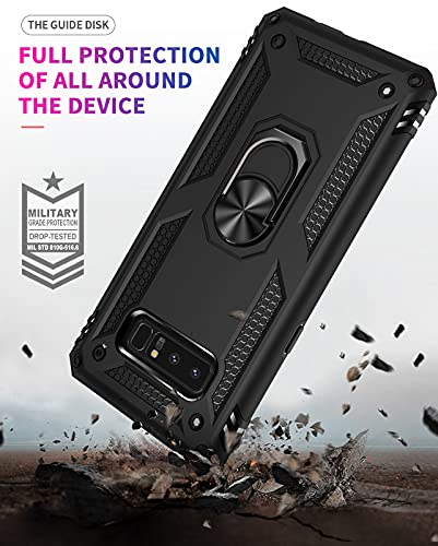 Samsung Galaxy Note 8 Case with 3D PET Screen Protectors, Androgate Military-Grade Metal Ring Holder Kickstand 15ft Drop Tested Shockproof Cover Case for Samsung Galaxy Note 8 Black