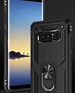 Samsung Galaxy Note 8 Case with 3D PET Screen Protectors, Androgate Military-Grade Metal Ring Holder Kickstand 15ft Drop Tested Shockproof Cover Case for Samsung Galaxy Note 8 Black