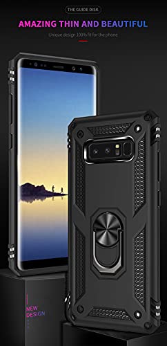 Samsung Galaxy Note 8 Case with 3D PET Screen Protectors, Androgate Military-Grade Metal Ring Holder Kickstand 15ft Drop Tested Shockproof Cover Case for Samsung Galaxy Note 8 Black