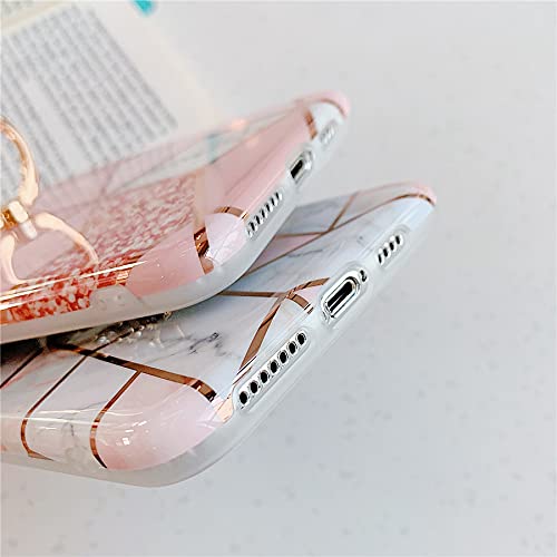 Qokey Compatible for Samsung Galaxy A32 5G Case(Not fit A32 4G),Bling Cute Flower Marble 360°Ring Holder Kickstand Soft TPU Shockproof Girls Women Cover Designed for Galaxy A32 5G 6.5" Rhombic Marble