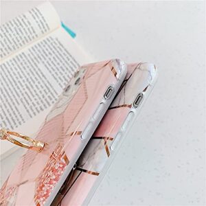 Qokey Compatible for Samsung Galaxy A32 5G Case(Not fit A32 4G),Bling Cute Flower Marble 360°Ring Holder Kickstand Soft TPU Shockproof Girls Women Cover Designed for Galaxy A32 5G 6.5" Rhombic Marble