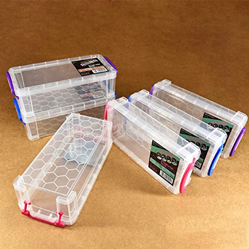 Odowalker 6 Pack Large Capacity Pencil Box with Buckles Office Supplies Storage Organizer Box Stackable Clear Pen Container Brush Painting Pencils Storage Box Drawing Tools for Kids