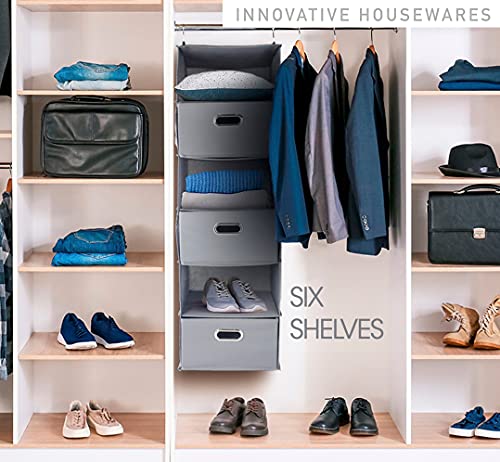 Closet Organizer Hanging Shelves, 6 Shelf Closet Storage with 5 Storage Drawers & Purpose Made Pockets, Jewelry Shoe Organizer Drawer Organizers, Perfect for Organization and Storage (Light Grey)