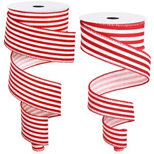 22 yards christmas stripe wired edge ribbon 1.5/2.5 inch craft striped ribbon striped fabric ribbon for bow home decor wrapping christmas holiday diy party (red and white stripes)