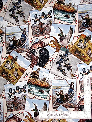 Dog Duck Hunting Pics Sport Afield Toss Cotton Fabric by Yard 36 x 44 Inches