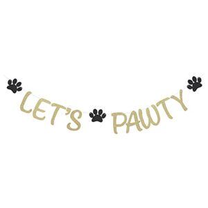 gold glitter let's pawty banner pet dog cat birthday party paper sign dog paw photo prop cut party decorations