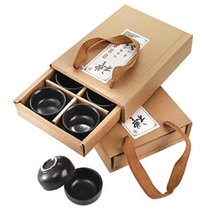 foraineam 12 pcs ceramic sake tea cups, 1.5 ounces / 45ml premium black pottery asia japanese teacups set, kungfu style tea accessories handcraft gift box pack