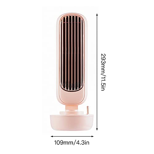 STOYRB Portable Oscillating Tower Fan Mini Desk Fan - 3 Wind Speed, Timing Spray, USB Rechargeable, Quiet Cooling, Personal Small Bladeless Fan for Home Office, Pink, 29.3cm11.5in