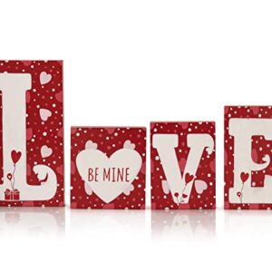 Ornativity Red Wooden Love Blocks - Valentine's Day Romantic Heart Wood Letters Block Decoration Sign with Hearts for Mantel Shelf over Fireplace, Table Top, Home and Office