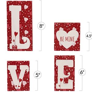 Ornativity Red Wooden Love Blocks - Valentine's Day Romantic Heart Wood Letters Block Decoration Sign with Hearts for Mantel Shelf over Fireplace, Table Top, Home and Office