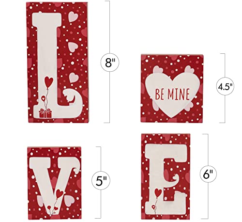 Ornativity Red Wooden Love Blocks - Valentine's Day Romantic Heart Wood Letters Block Decoration Sign with Hearts for Mantel Shelf over Fireplace, Table Top, Home and Office