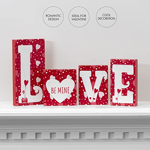 Ornativity Red Wooden Love Blocks - Valentine's Day Romantic Heart Wood Letters Block Decoration Sign with Hearts for Mantel Shelf over Fireplace, Table Top, Home and Office