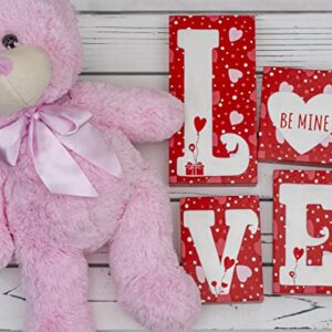 Ornativity Red Wooden Love Blocks - Valentine's Day Romantic Heart Wood Letters Block Decoration Sign with Hearts for Mantel Shelf over Fireplace, Table Top, Home and Office