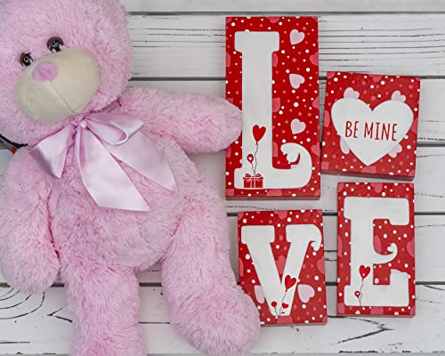 Ornativity Red Wooden Love Blocks - Valentine's Day Romantic Heart Wood Letters Block Decoration Sign with Hearts for Mantel Shelf over Fireplace, Table Top, Home and Office