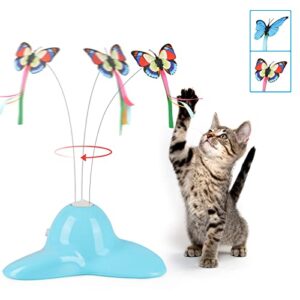 soker cat toys, interactive cat toy automatic electric butterfly 360° rotating kitten toy for indoor cats, with 1 butterfly replacements(blue)